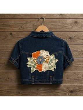 little girls size 4 upcycled patchwork fall jean jacket
